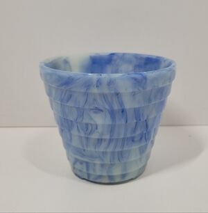 Vintage Akro Agate Blue Slag Glass 4" Footed Bowl Planter